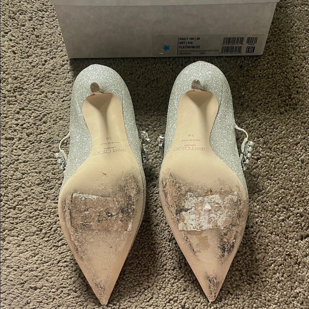 Jimmy Choo Silver Glitter Heels - Picture 5 of 10